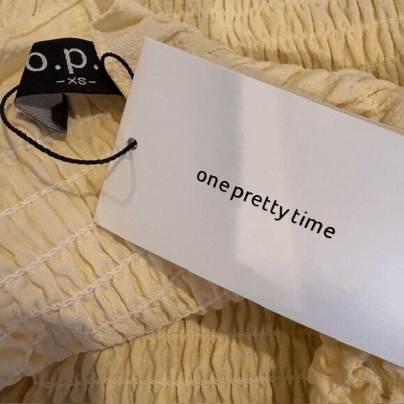 NEW! O.P.T. Luanne Dress Dark Cream Smocked Peasant Mini Dress Lined Size XS - Picture 7 of 11